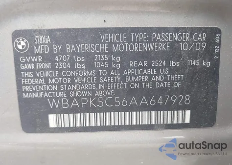 2010 BMW 328I xDrive from USA, damaged, VIN WBAPK5C56AA647928